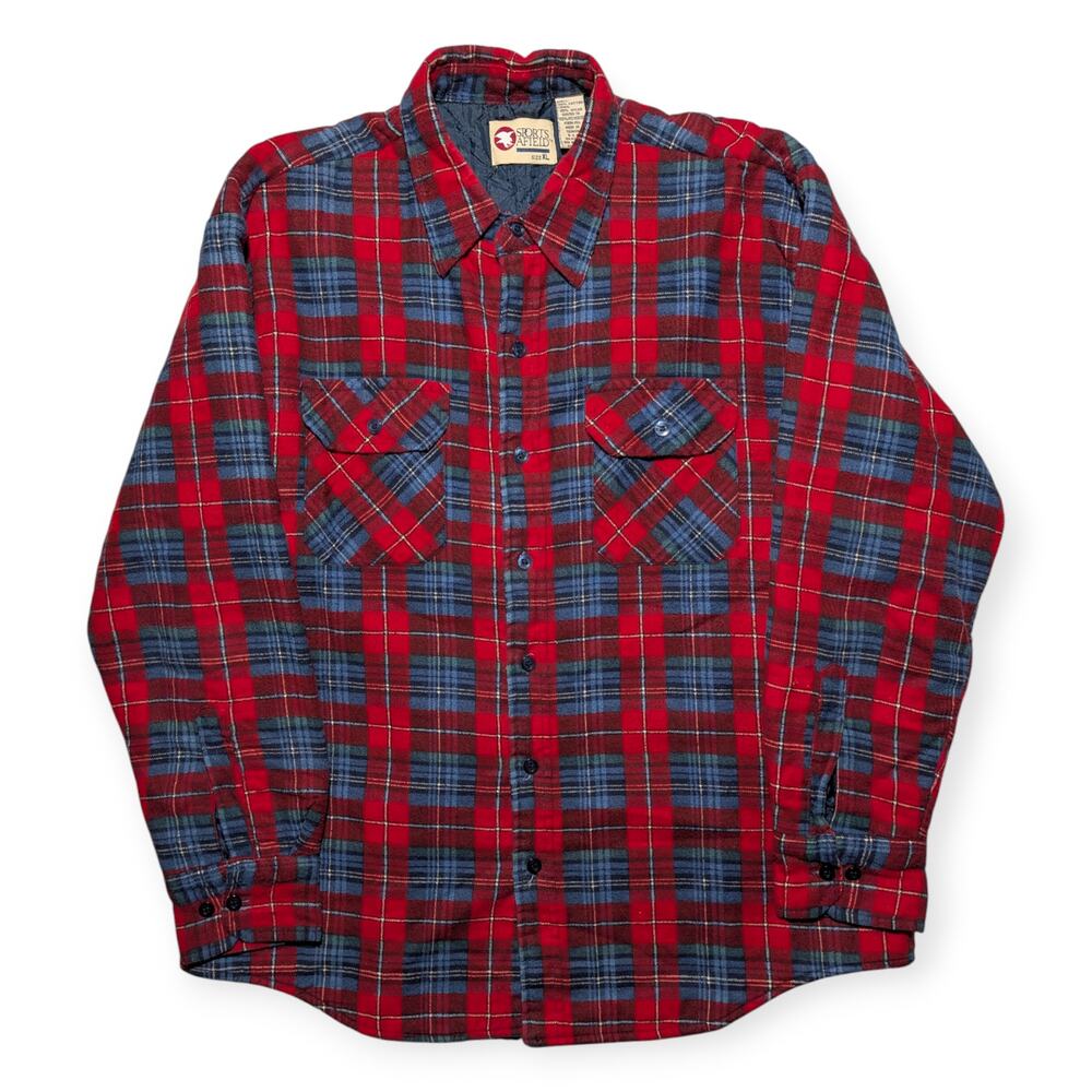 Sports Afield Quilted Flannel Shirt Jacket Men’s‎ XL Red Blue Plaid Lined